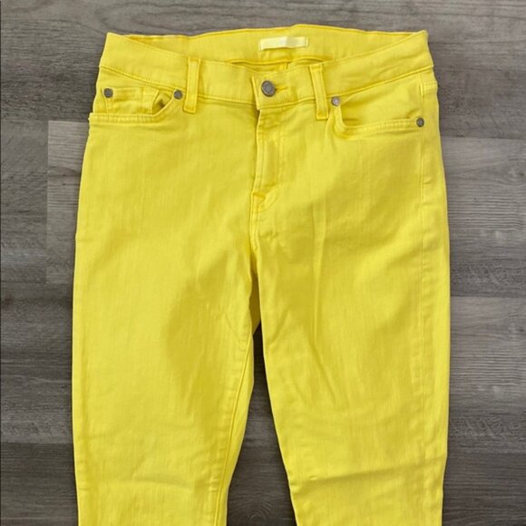 7 For All Mankind Yellow Skinny Jeans 29 Zip Fly Mid Rise Stretch Womens Denim - Picture 6 of 12